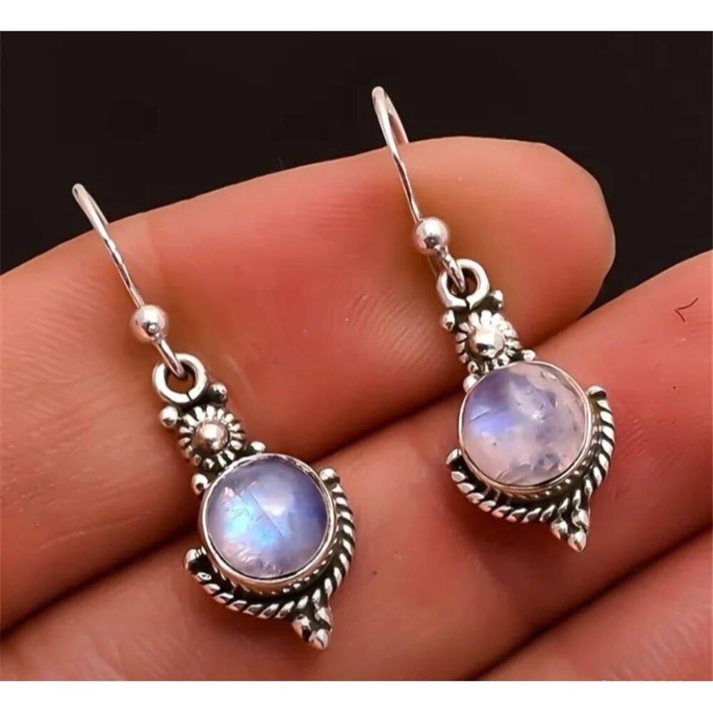 Vintage Style Sterling Silver Moonstone Dangle Earrings – Boho Chic Jewelry